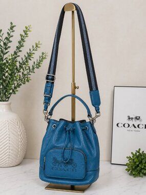 Coach Turquoise Jes Drawstring Horse & Carriage Bucket Bag 8 1/4Lx10Hx5W